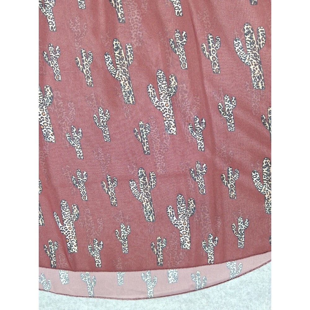 Cowgirl Hardware 3/4 Flutter Sleeve Sheer Blouse XXL Brown Leopard Catus Western - Picture 6 of 13